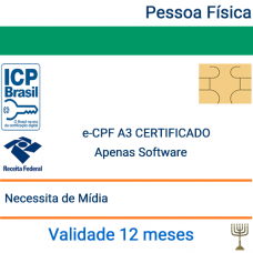 Certificado Pessoa Física e-CPF A3 - Validade 1 ano  - Apenas Certificado