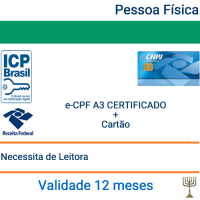 Certificado Pessoa Física  e-CPF A3 - Validade 1 ano + Cartão