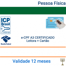 Certificado Pessoa Física  e-CPF A3 - Validade 1 ano + Cartão + Leitora