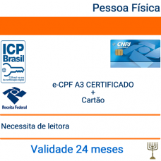 Certificado Pessoa Física  e-CPF A3 - Validade 2 anos + Cartão