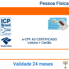 Certificado Pessoa Física e-CPF A3 - Validade 2 anos + Cartão + Leitora