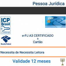 Certificado Pessoa Jurídica e-CNPJ A3 - Validade 1 ano + Cartão