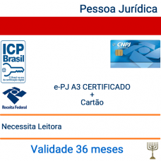 Certificado Pessoa Jurídica CNPJ A3 - Validade 3 anos + Cartão